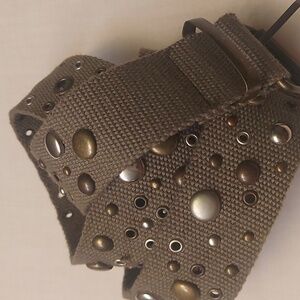 Y2K Studded Grunge Belt Olive Green Canvas Indie Sleaze Accessory